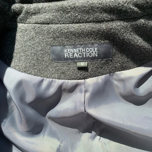 Kenneth Cole Wool Classy Button Down Dress Pea Coat Single Breasted Gray 12 - Picture 15 of 16